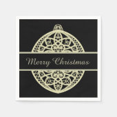 Black and Gold Verziert Bauble Frohe Weihnachten Serviette (Vorderseite)