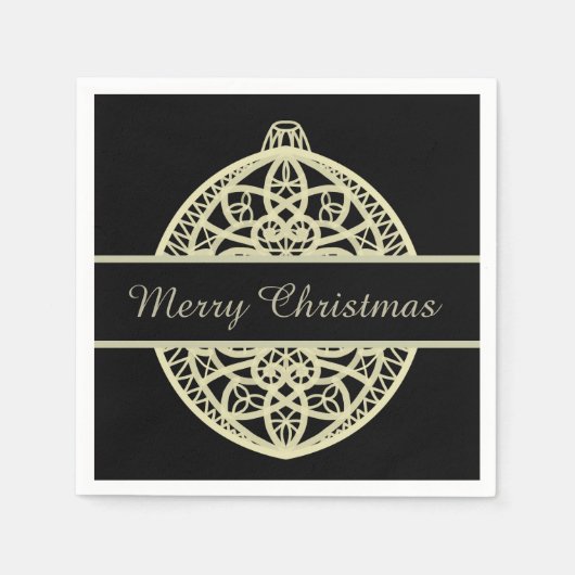 Black and Gold Verziert Bauble Frohe Weihnachten Serviette (Vorderseite)