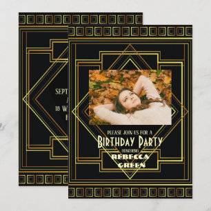 Black and Gold Vintag Great Gatsby Geburtstagspart Einladung