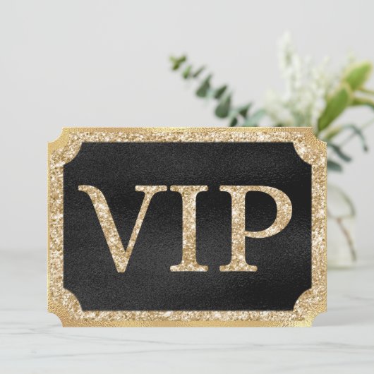 Black and Gold VIP Event Ticket Einladung (Stehend Vorderseite)