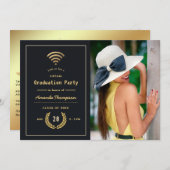 Black and Gold Virtual Abschluss Foto Ankündigung (Vorne/Hinten)