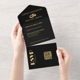 Black and Gold-We Do-Wedding Rings- All In One Einladung