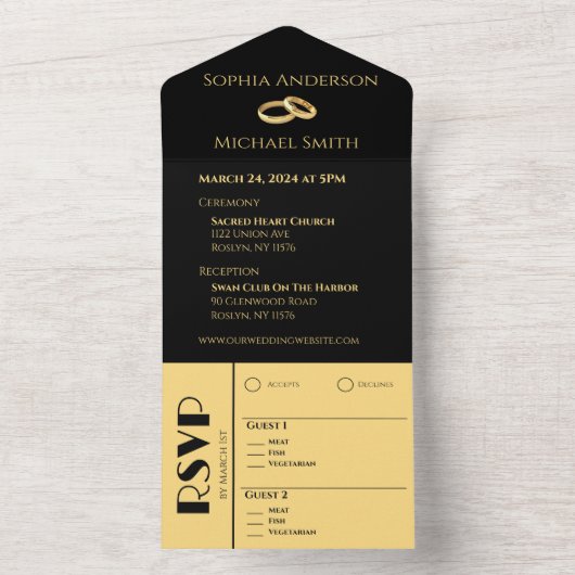 Black and Gold-We Do-Wedding Rings- All In One Einladung (Innen Boden)