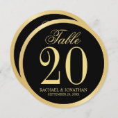 Black and Gold Wedcle Tischnummer Card (Vorne/Hinten)