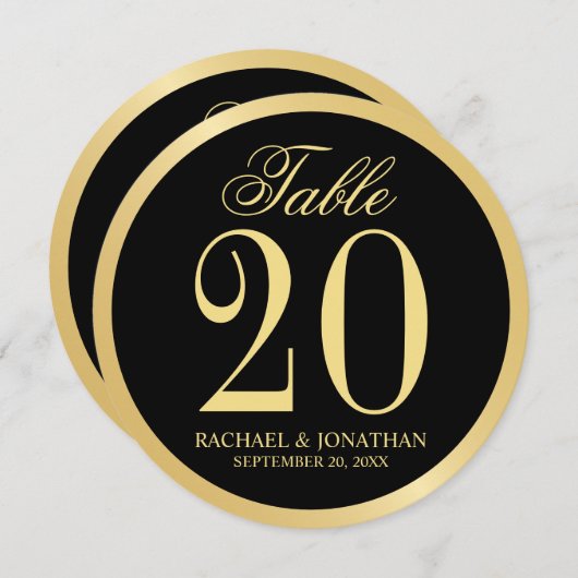 Black and Gold Wedcle Tischnummer Card (Vorne/Hinten)
