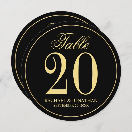 Black and Gold Wedcle Tischnummer Card (Vorne/Hinten)