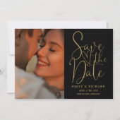 Black and Gold Wedding 2 Foto Elegantes Script Save The Date (Vorderseite)