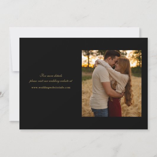 Black and Gold Wedding 2 Foto Elegantes Script Save The Date (Rückseite)