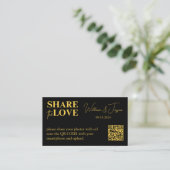 Black and Gold Wedding Album Foto Sharing QR Code Begleitkarte (Stehend Vorderseite)