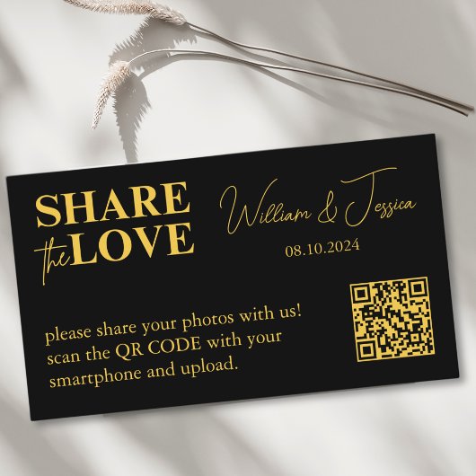 Black and Gold Wedding Album Foto Sharing QR Code Begleitkarte