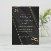 Black and Gold Wedding Einladung Rings Champagne (Stehend Vorderseite)
