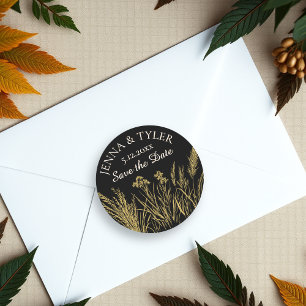 Black and Gold Wedding Elegant Personalisiert Runder Aufkleber