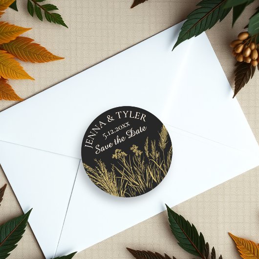 Black and Gold Wedding Elegant Personalisiert Runder Aufkleber