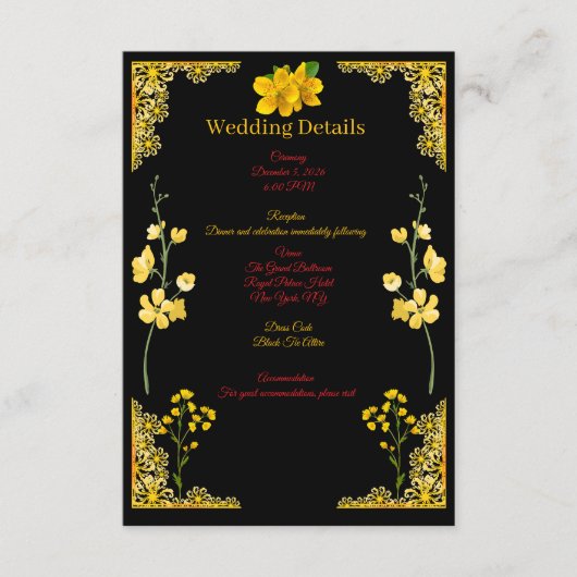 Black and Gold Wedding Enclosure Card Begleitkarte (Vorderseite)
