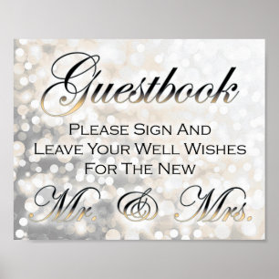 Black and Gold Wedding Gästebuchunterschrift Poster