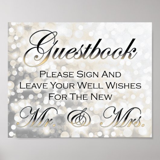Black and Gold Wedding Gästebuchunterschrift Poster (Vorne)
