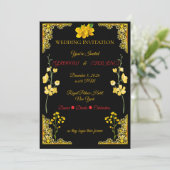 Black and Gold Wedding Invitation Einladung (Stehend Vorderseite)