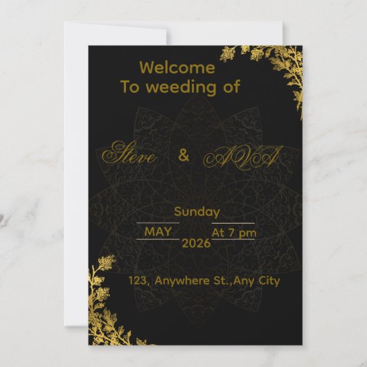 Black and Gold Wedding Invitation | Elegant Luxury Einladung (Vorderseite)