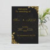 Black and Gold Wedding Invitation | Elegant Luxury Einladung (Stehend Vorderseite)