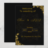 Black and Gold Wedding Invitation | Elegant Luxury Einladung (Vorne/Hinten)