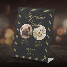 Black and Gold Wedding Pet Hunde Signature Drinks Sockelschild