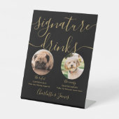 Black and Gold Wedding Pet Hunde Signature Drinks Sockelschild (Vorderseite)