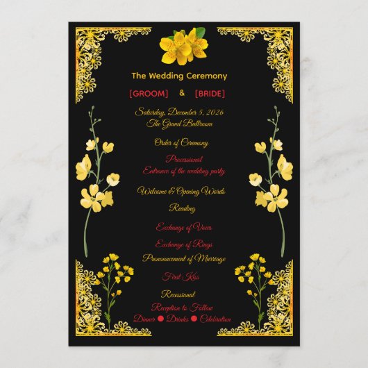 Black and Gold Wedding Program Programm (Vorderseite)