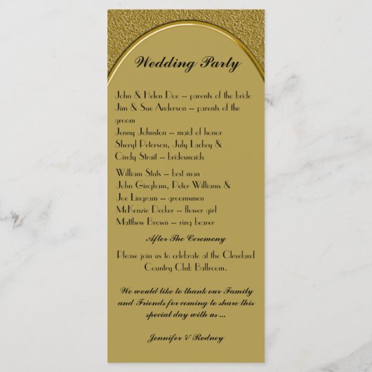 Black and Gold Wedding Program Rack Card Programm (Rückseite)