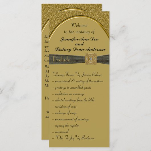 Black and Gold Wedding Program Rack Card Programm (Vorne/Hinten)