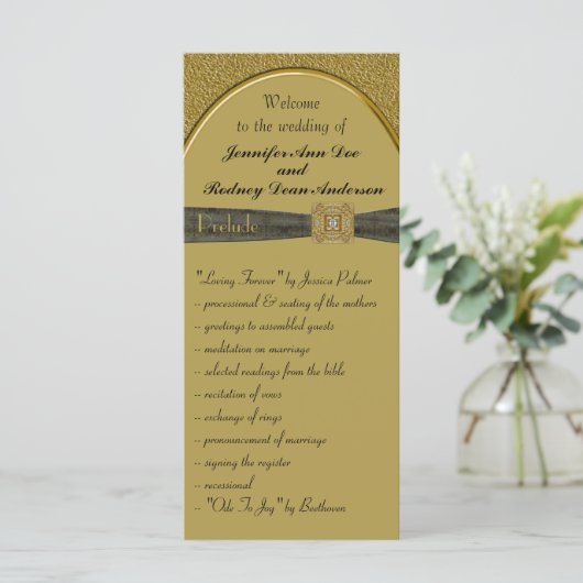 Black and Gold Wedding Program Rack Card Programm (Stehend Vorderseite)