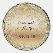 Black and Gold Wedding Siegel Runder Aufkleber (Vorderseite)