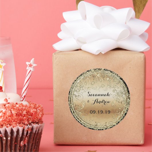 Black and Gold Wedding Siegel Runder Aufkleber (Party)