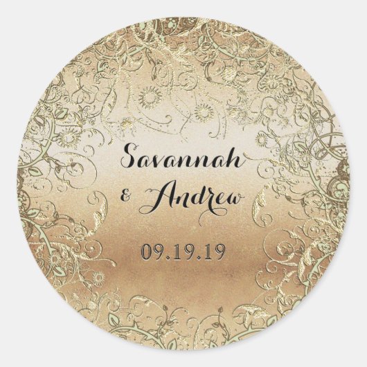 Black and Gold Wedding Siegel Runder Aufkleber (Vorderseite)
