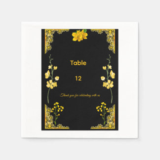 Black and Gold Wedding Table Number Serviette