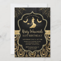 Black and Gold Witch and Bats Damask 21. Geburtsta