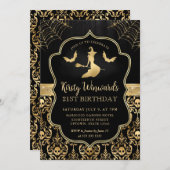 Black and Gold Witch and Bats Damask 21. Geburtsta Einladung (Vorne/Hinten)