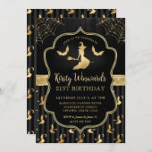 Black and Gold Witch and Bats Damask 21. Geburtsta Einladung (Vorne/Hinten)