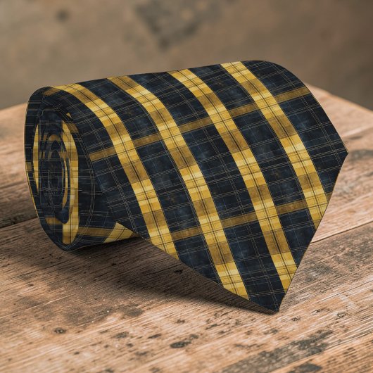 Black and Gold/Yellow Plaid Pattern Necktie Tie Krawatte