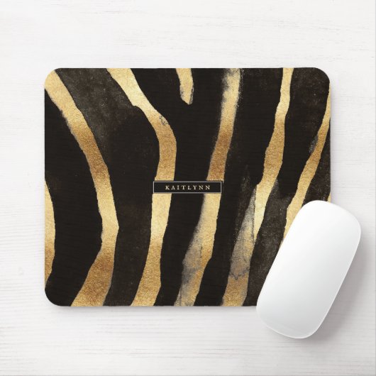 Black and Gold Zebra Print | Monogramm Mousepad (Mit Mouse)