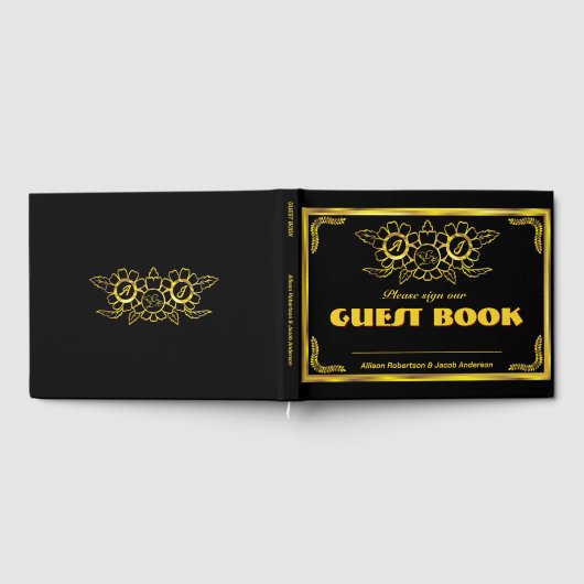 Black and Golden Wedding Guest Book Gästebuch (Voll)