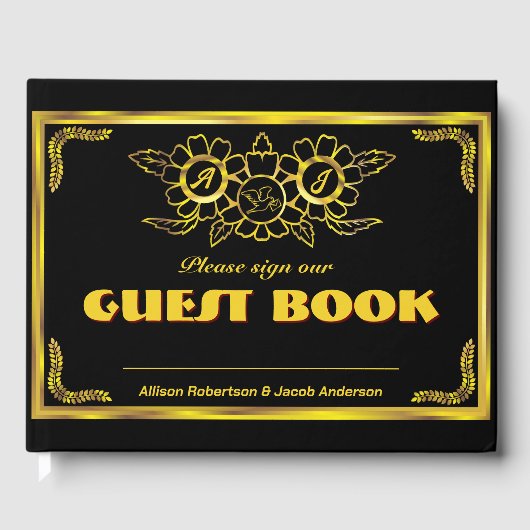 Black and Golden Wedding Guest Book Gästebuch (Vorderseite)