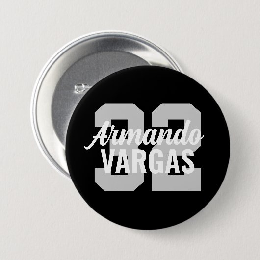 Black and Gray Athlete Jersey Number Button (Vorne & Hinten)