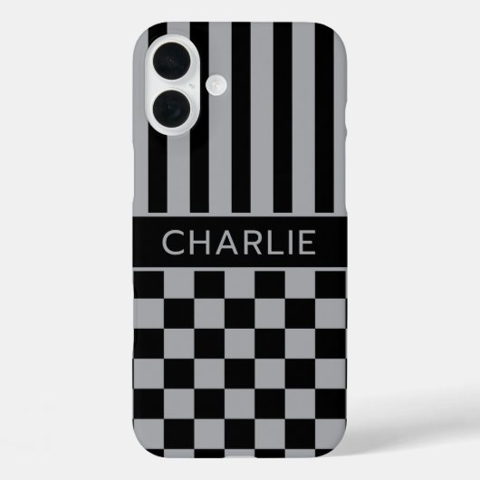 Black and Gray Checkered Striped Personalized Case-Mate iPhone Hülle (Rückseite)