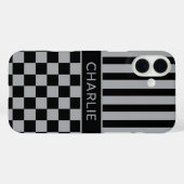 Black and Gray Checkered Striped Personalized Case-Mate iPhone Hülle (Rückseite (Horizontal))