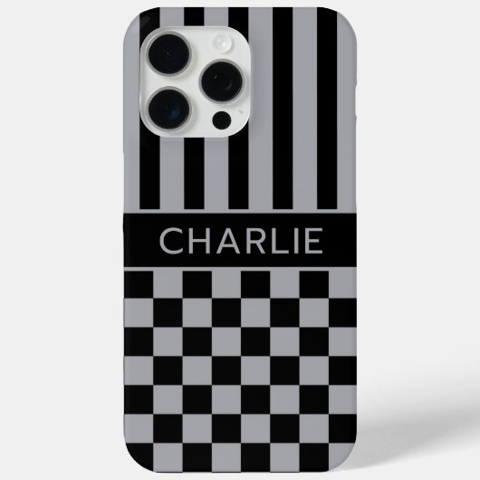 Black and Gray Checkered Striped Personalized Case-Mate iPhone Hülle (Rückseite)