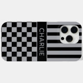 Black and Gray Checkered Striped Personalized Case-Mate iPhone Hülle (Rückseite (Horizontal))
