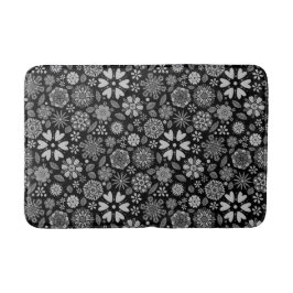 Black And Gray Retro Floral Art Seamless Pattern  Badematte