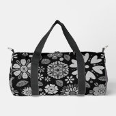Black And Gray Retro Floral Art Seamless Pattern Duffle Bag (Vorderseite)