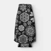 Black And Gray Retro Floral Art Seamless Pattern Flaschenkühler (Vorderseite)