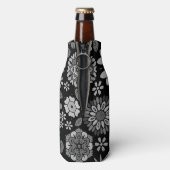 Black And Gray Retro Floral Art Seamless Pattern Flaschenkühler (Flasche Rückseite)